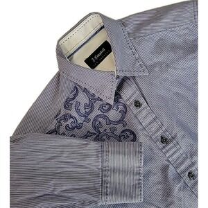 J Campbell LOS ANGELOS  Embroidered Shirt Mens‎ Medium Pinstripe COTTON